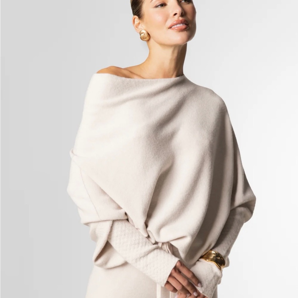 Jaki Cream Asymmetrical Cozy Poncho Sweater - Picture 11 of 11